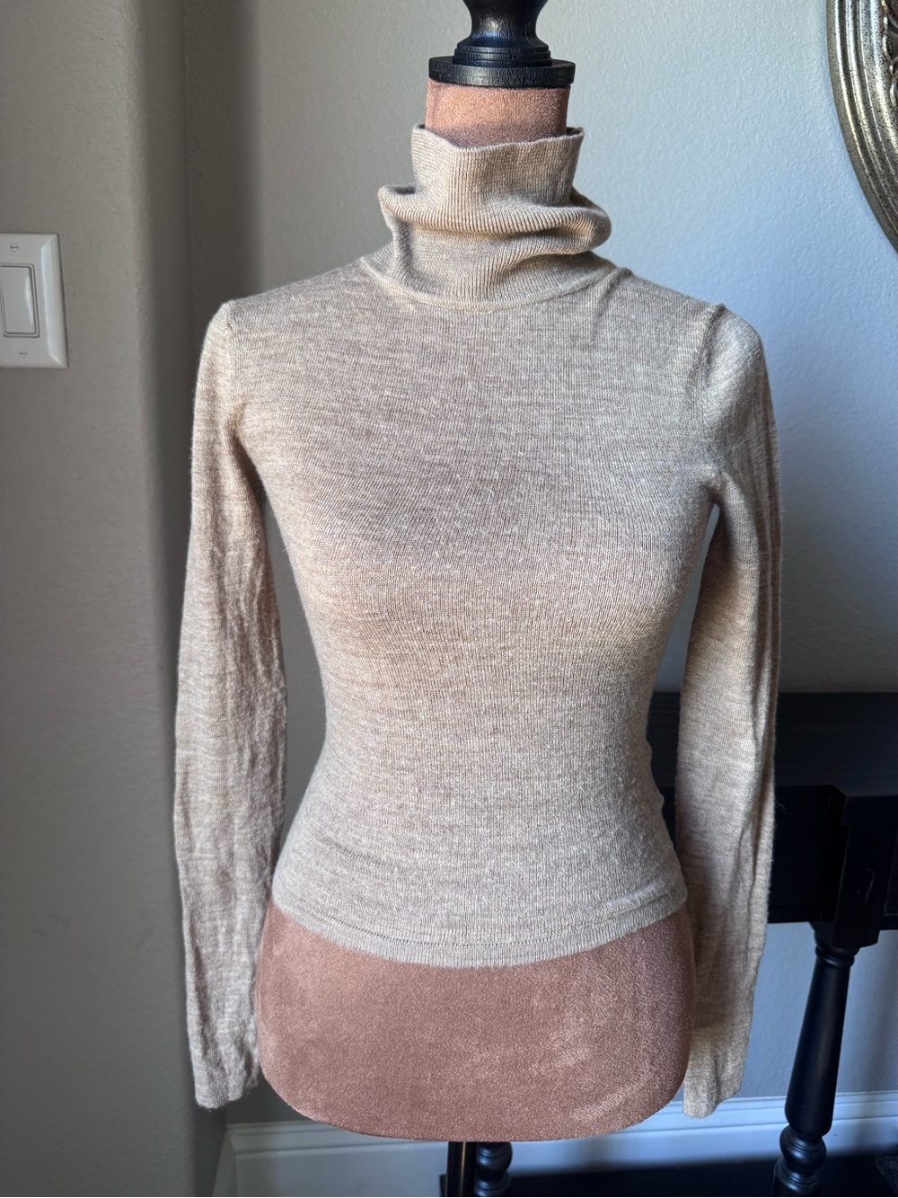 Reformation Extra Fine RWS Merino Wool Slim Fitted Turtleneck Top XS Beige